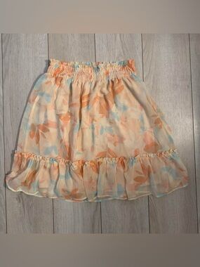 LC Lauren Conrad Peach Floral Ruffle A-Line Skirt